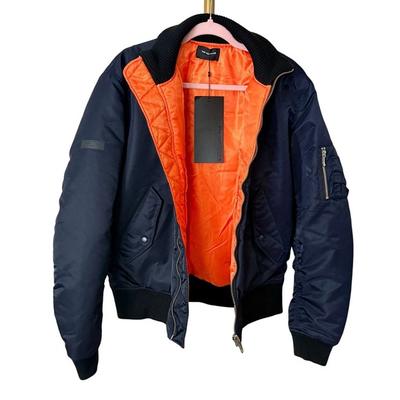 NWT The Kooples Navy Bomber Jacket with Orange Lining – Size Medium - Picture 4 of 10